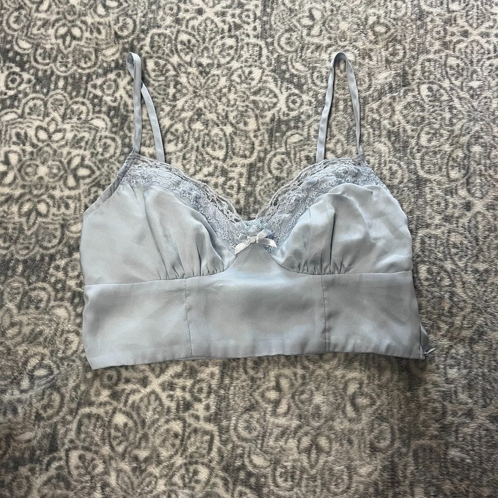 Princess Polly Light Blue Lace Trim Cropped Bralette
